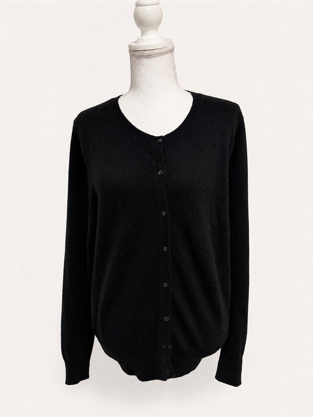 Lord & Taylor Black Button-Front V-Neck Sweater